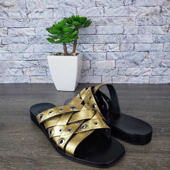 NWOB Rag & Bone Gold Hartley Slide Sandals - Picture 1 of 6